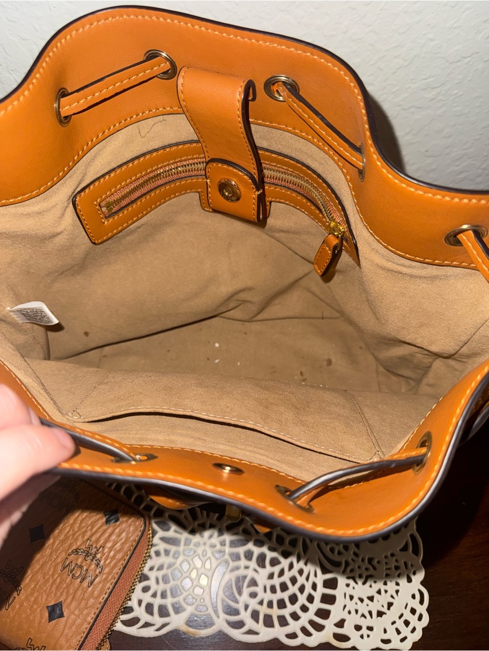 MCM Cognac Visetos Monogram Bucket Bag with Adjustable Strap with wallet - Picture 2 of 4